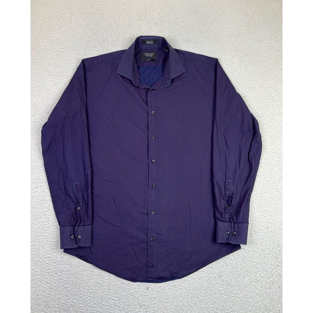Nordstrom Shirt Mens 16.5 34/35 Purple Geometric Trim Fit Dress Long Sleeve